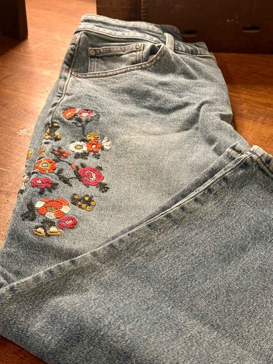 Talbots Denim - Talbots Simply Flattering Coll Emb Lt Blue Womens Wide Leg Mom Jeans